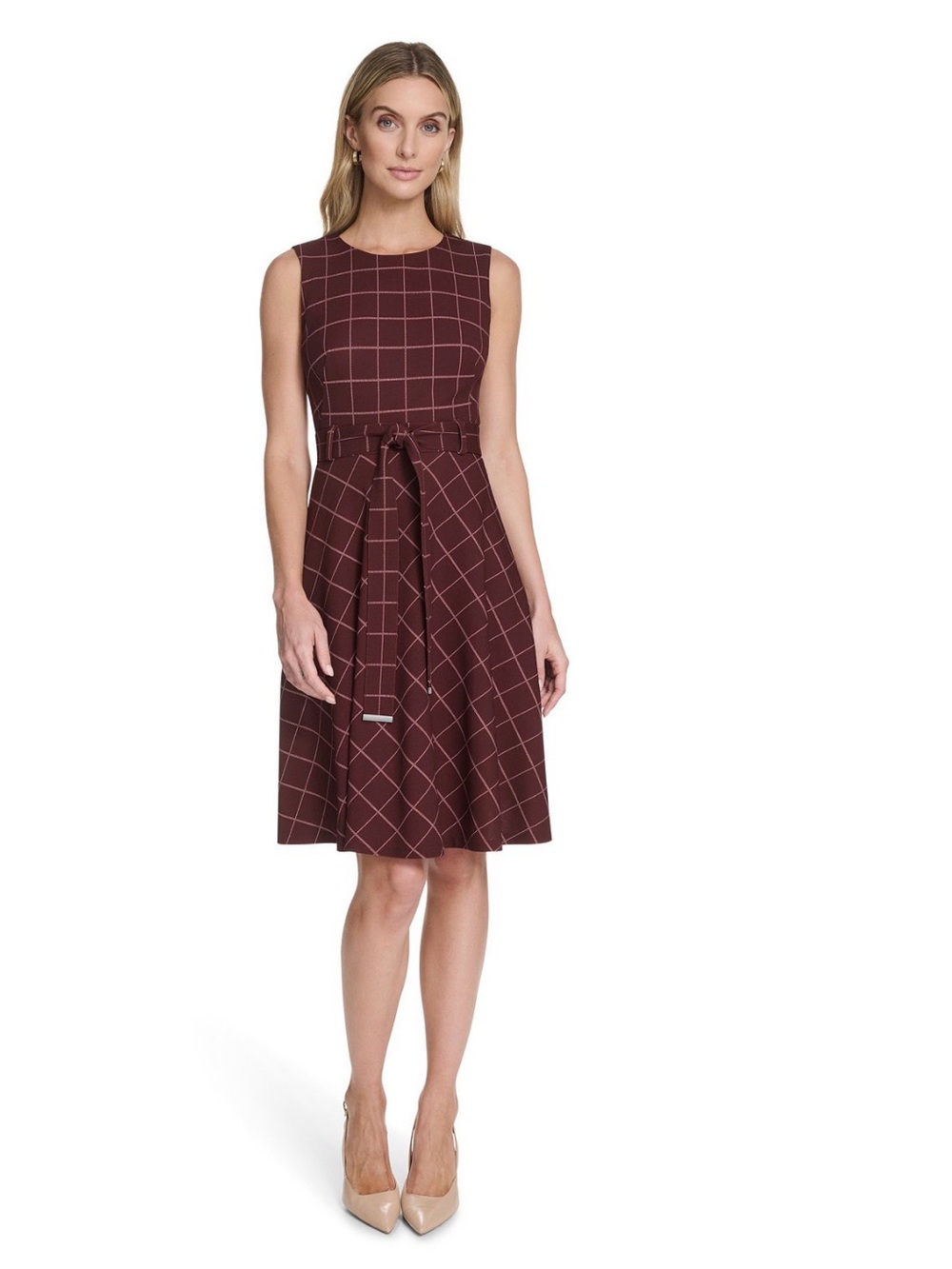 Calvin Klein Women's Belted Fit and Flare Sleeveless Dress, Size 12, NWT